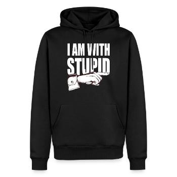 Ich bin mit dummen - lustiger spruch - Männer Premium Bio Hoodie - Schwarz - Vorne - Nico (187cm)