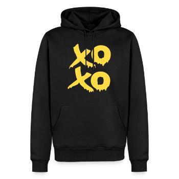 Xoxo Umarmungen und Küsse in Gelb - Männer Premium Bio Hoodie - Schwarz - Vorne - Nico (187cm)