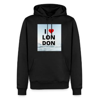 I LOVE LONDON - Sweat à capuche Premium bio Homme - noir - Devant - Nico (187cm)