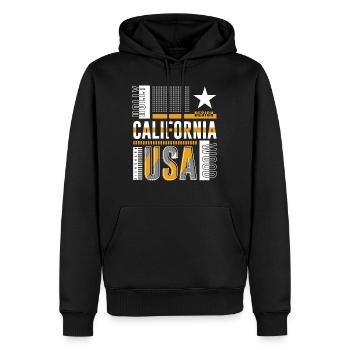 California USA - Männer Premium Bio Hoodie - Schwarz - Vorne - Nico (187cm)