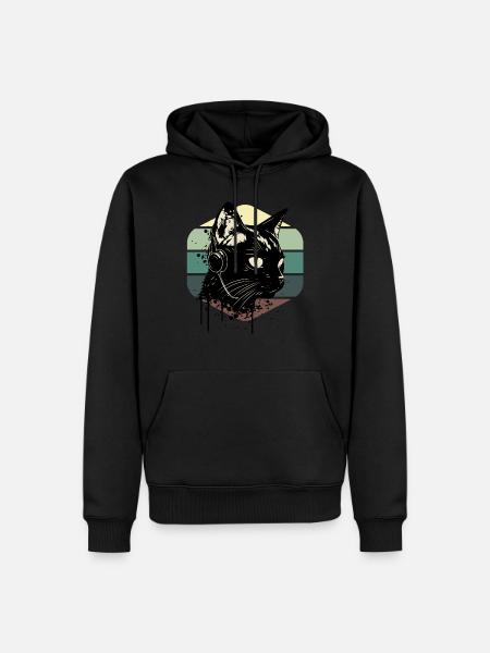 Cat Wearing Headphones | cat wearing earphones - Men’s Premium Organic Hoodie - black