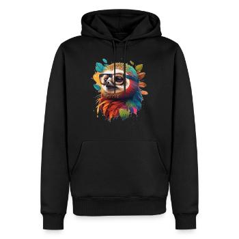 Buntes Faultier, schlau und gebildet mit Brille - Männer Premium Bio Hoodie - Schwarz - Vorne - Nico (187cm)