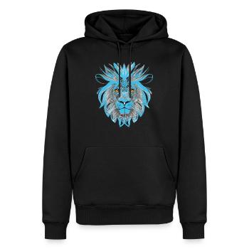 Löwe Kunst Design Porträt Illustration Petrol blau - Männer Premium Bio Hoodie - Schwarz - Vorne - Nico (187cm)