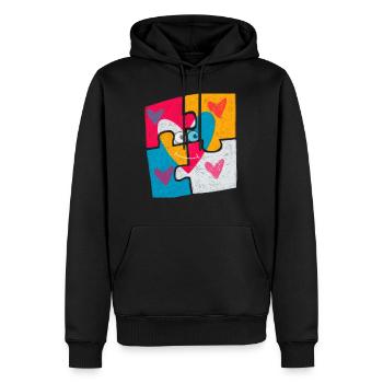 Motif puzzle coeur avec des yeux amour et famille - Sweat à capuche Premium bio Homme - noir - Devant - Nico (187cm)