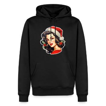 Femme au chapeau de père Noël - Sweat à capuche Premium bio Homme - noir - Devant - Nico (187cm)