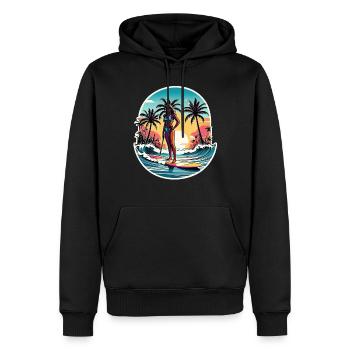 surf plage palmier soleil vacances - Sweat à capuche Premium bio Homme - noir - Devant - Nico (187cm)