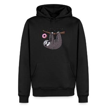 Paresseux avec beignet - Sweat à capuche Premium bio Homme - noir - Devant - Nico (187cm)