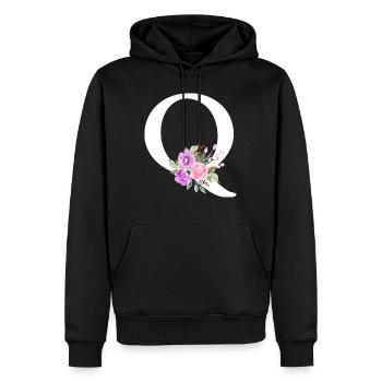 Lettre q floral violet - Sweat à capuche Premium bio Homme - noir - Devant - Nico (187cm)