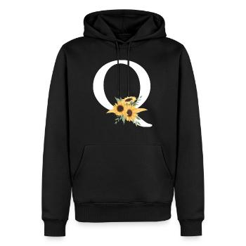 Lettre q floral tournesol - Sweat à capuche Premium bio Homme - noir - Devant - Nico (187cm)