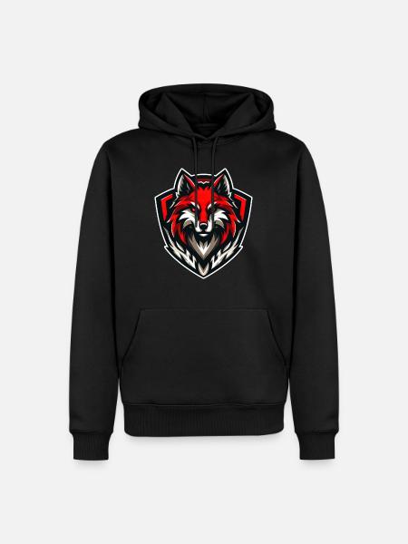 Wolf Illustration RED Emblem - Men’s Premium Organic Hoodie - black