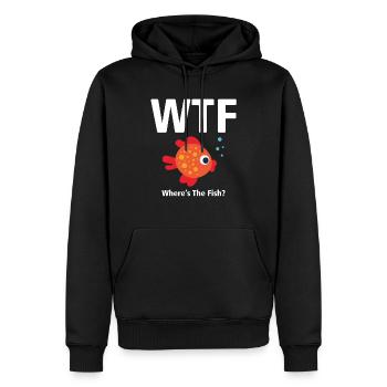 T-shirt WTF - Où est le poisson ? ORANGE - Sweat à capuche Premium bio Homme - noir - Devant - Nico (187cm)