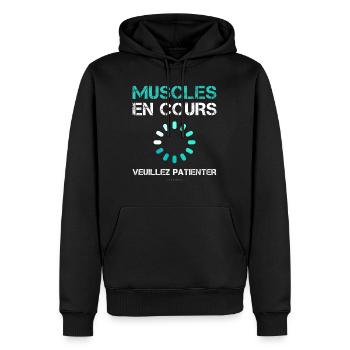 T-Shirt Humor Bodybuilding Gift Sport - Muscle - Men’s Premium Organic Hoodie - black - Front - Nico (187cm)