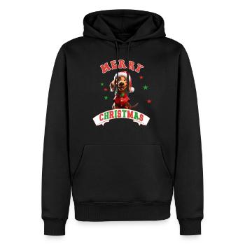 Teckel de Noël en costume de Père Noël - Sweat à capuche Premium bio Homme - noir - Devant - Nico (187cm)