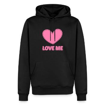 Pinkes Herz mit dem Schriftzug "LOVE ME" - Männer Premium Bio Hoodie - Schwarz - Vorne - Nico (187cm)