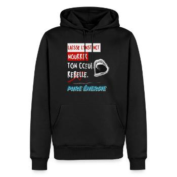 "Laisse l’instinct nourrir ton cœur rebelle. Pure - Sweat à capuche Premium bio Homme - noir - Devant - Nico (187cm)