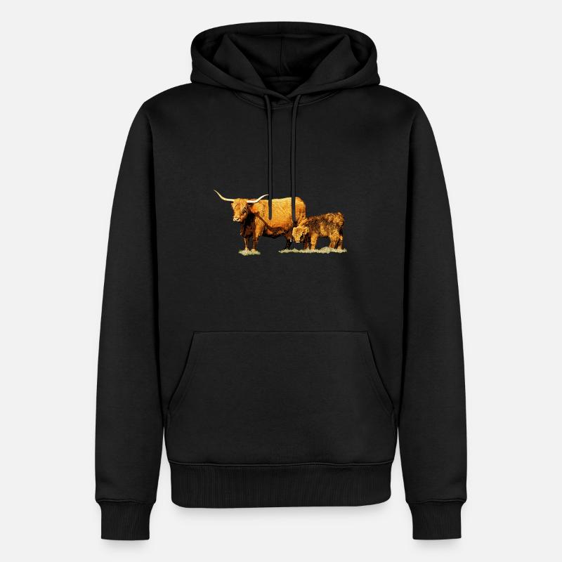 Kuh mit Kalb - Männer Premium Bio Hoodie - Schwarz