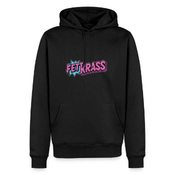 Fett Krass Retro Schriftzug - Männer Premium Bio Hoodie - Schwarz - Vorne - Nico (187cm)