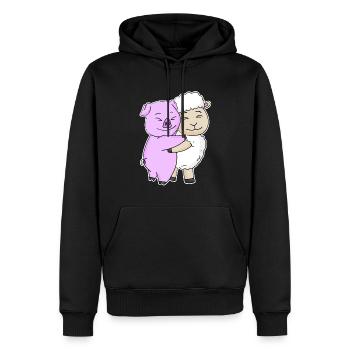 Schwein und Schaf niedliche Tiere knuddeln - Männer Premium Bio Hoodie - Schwarz - Vorne - Nico (187cm)