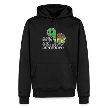 zu spät spruch lustig - Männer Premium Bio Hoodie - Schwarz - Vorne - Nico (187cm)