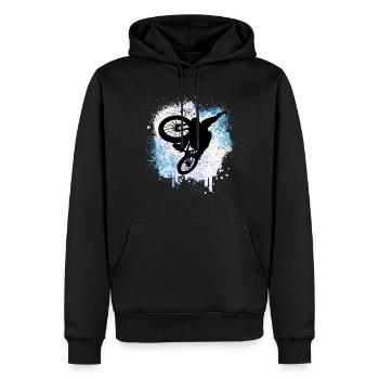 Le vététiste saute dans la neige en hiver - Sweat à capuche Premium bio Homme - noir - Devant - Nico (187cm)