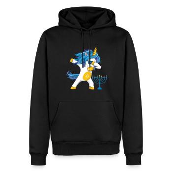 Licorne arc-en-ciel Yev Menorah Happy Hanukkah - Sweat à capuche Premium bio Homme - noir - Devant - Nico (187cm)