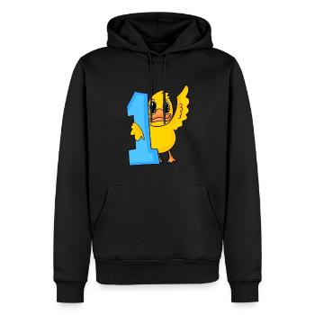 1 an - Inscription à l’école - Motif canard - Sweat à capuche Premium bio Homme - noir - Devant - Nico (187cm)