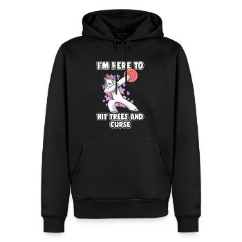 Dabbing Unicorn Disc Golf Je suis là pour frapper les arbres - Sweat à capuche Premium bio Homme - noir - Devant - Nico (187cm)