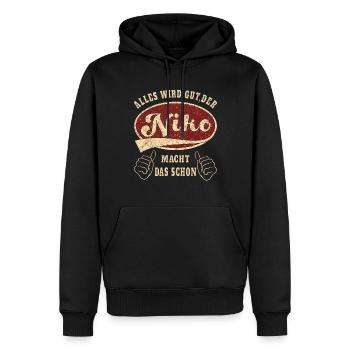 Niko alles wird gut der Niko ist jetzt da Retro - Männer Premium Bio Hoodie - Schwarz - Vorne - Nico (187cm)