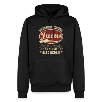 Lucas ich bin dieser legendäre Lucas Retro - Männer Premium Bio Hoodie - Schwarz - Vorne - Nico (187cm)