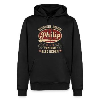 Philip ich bin dieser legendäre Philip Retro - Männer Premium Bio Hoodie - Schwarz - Vorne - Nico (187cm)