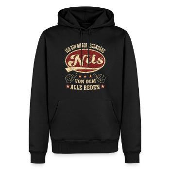 Nils ich bin dieser legendäre Nils Retro - Männer Premium Bio Hoodie - Schwarz - Vorne - Nico (187cm)