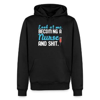 Devenir infirmière autorisée diplômée - Sweat à capuche Premium bio Homme - noir - Devant - Nico (187cm)