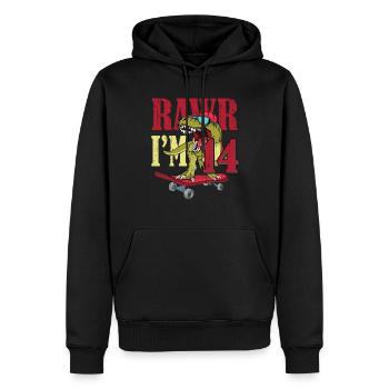Naissance Né Age 14 ans Dinosaure Skateboard - Sweat à capuche Premium bio Homme - noir - Devant - Nico (187cm)