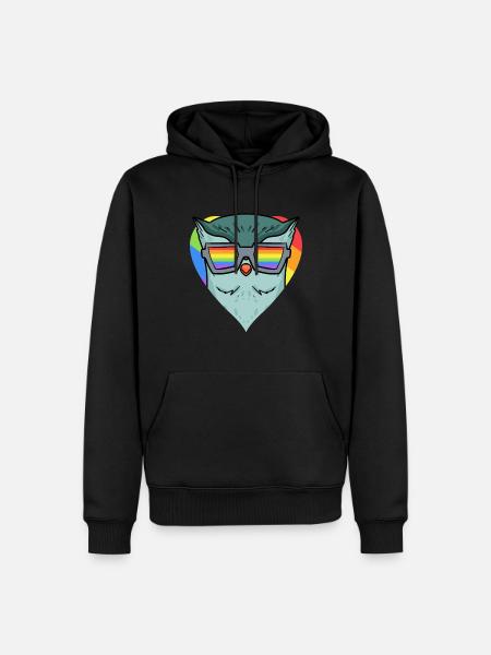 LGBT Tier Eule Regenbogen - Männer Premium Bio Hoodie - Schwarz