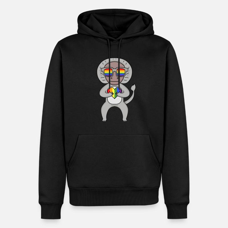 LGBT Animal Singe hamadryad Arc-en-ciel - Sweat à capuche Premium bio Homme - noir