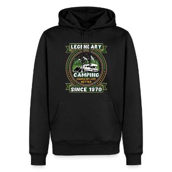 Legendär seit 1970 Camping Geschenk Geburtsjahr - Männer Premium Bio Hoodie - Schwarz - Vorne - Nico (187cm)