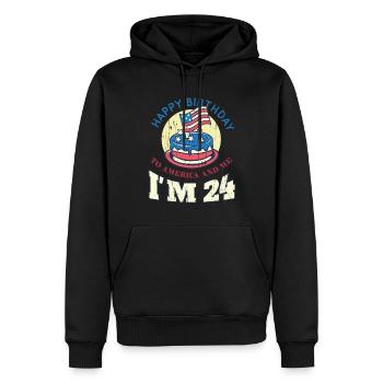 US America Flag Cake Birth Age 24 USA 4th Of July - Men’s Premium Organic Hoodie - black - Front - Nico (187cm)