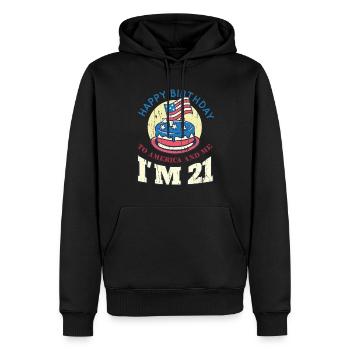 US America Flag Cake Naissance Age 21 USA 4th Of July - Sweat à capuche Premium bio Homme - noir - Devant - Nico (187cm)