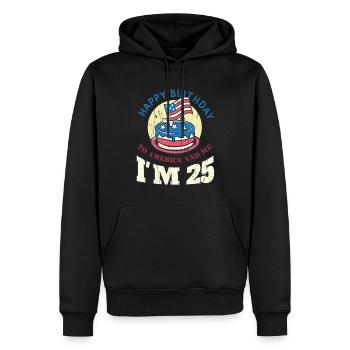 US America Flag Cake Naissance Age 25 USA 4 juillet - Sweat à capuche Premium bio Homme - noir - Devant - Nico (187cm)