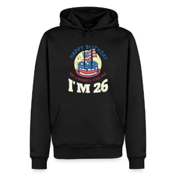 US America Flag Cake Naissance Age 26 USA 4 juillet - Sweat à capuche Premium bio Homme - noir - Devant - Nico (187cm)