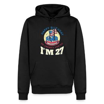 US America Flag Cake Birth Age 27 USA 4th Of July - Men’s Premium Organic Hoodie - black - Front - Nico (187cm)
