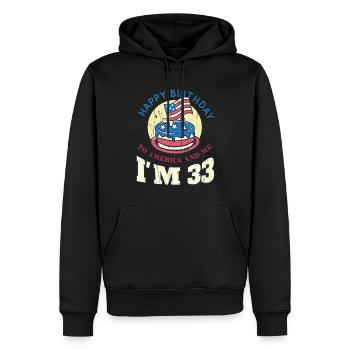 US America Flag Cake Birth Age 33 USA 4th Of July - Men’s Premium Organic Hoodie - black - Front - Nico (187cm)