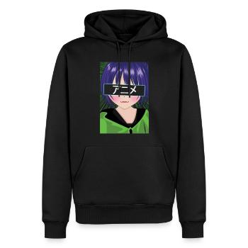 Vaporwave Japon Fille japonaise Waifu Anime - Sweat à capuche Premium bio Homme - noir - Devant - Nico (187cm)