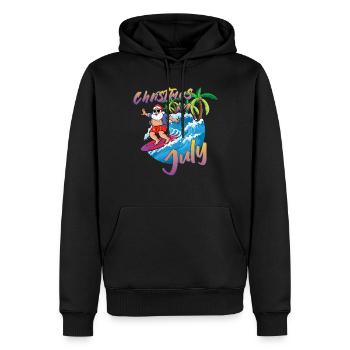 Île Plage Noël Surf Père Noël Été 2022 - Sweat à capuche Premium bio Homme - noir - Devant - Nico (187cm)