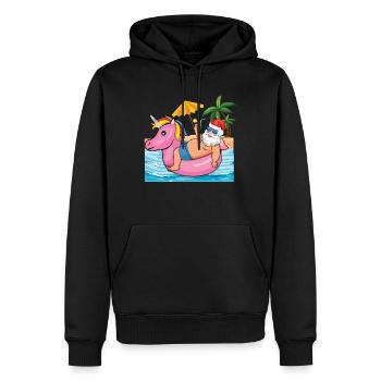 Plage Noël Père Noël Dans la piscine Été 2022 - Sweat à capuche Premium bio Homme - noir - Devant - Nico (187cm)