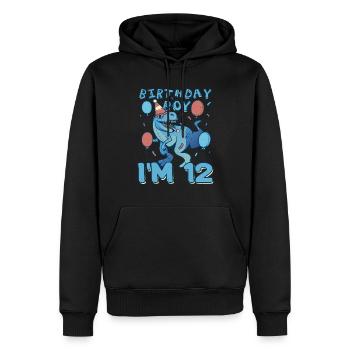 Boy Age 12 Year Old Cute Birth Born Roar Dinosaur - Männer Premium Bio Hoodie - Schwarz - Vorne - Nico (187cm)