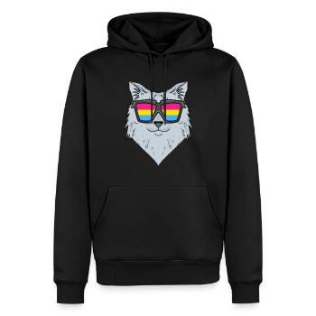 Chat sibérien pansexuel - Chat avec lunettes - Sweat à capuche Premium bio Homme - noir - Devant - Nico (187cm)