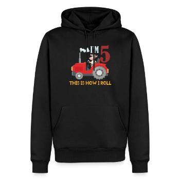 Birth Born Age 5 Year Old Farmer Farm Cow Tractor - Männer Premium Bio Hoodie - Schwarz - Vorne - Nico (187cm)