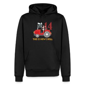 Birth Born Age 14 Year Old Farmer Farm Cow Tractor - Männer Premium Bio Hoodie - Schwarz - Vorne - Nico (187cm)