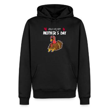 Cadeau de fête des mères - Notre première fête des mères - Sweat à capuche Premium bio Homme - noir - Devant - Nico (187cm)